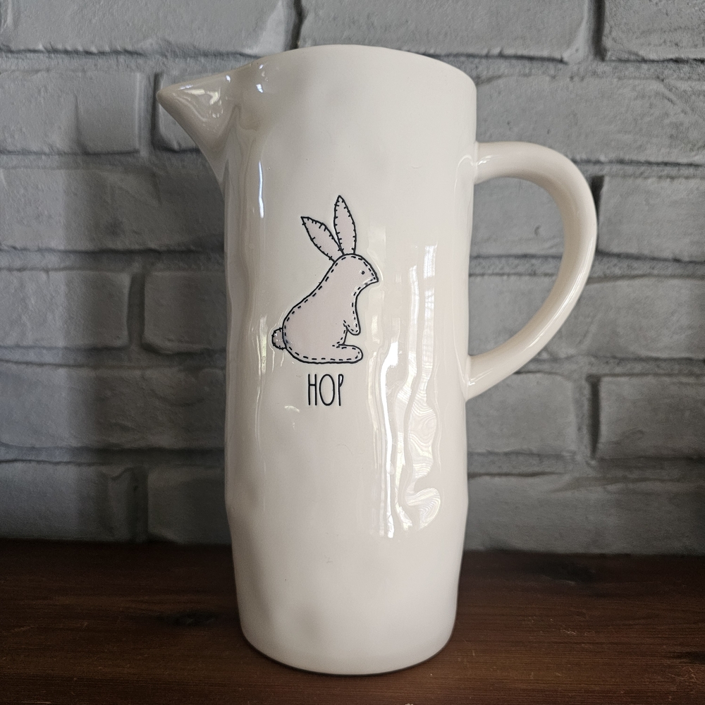 Rae Dunn Bunny Pitcher Artisan Collection By Magenta Ceramic Off White Tall